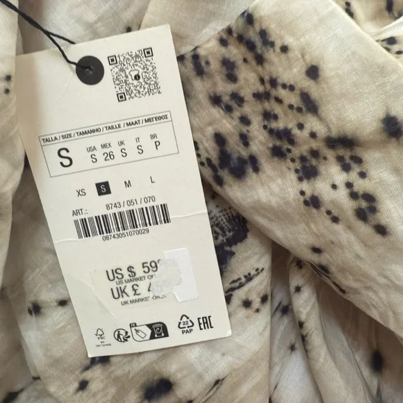 NWT $59 Zara Voluminous Printed Top Blouse Womens Small Sleeveless Cotton - Picture 7 of 11